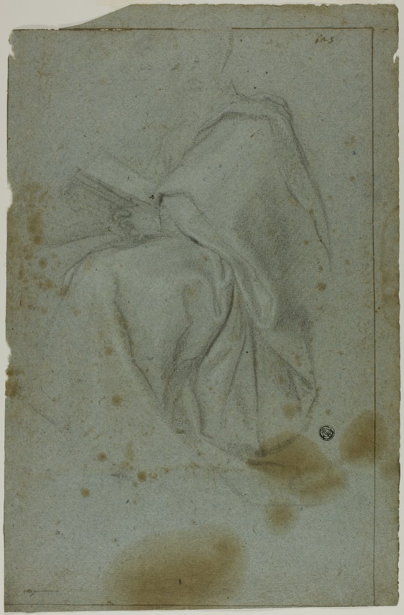 Figura masculina sentada con libro (recto); Dos mujeres sentadas con boceto de mano izquierda (verso) de Domenico Fiasella