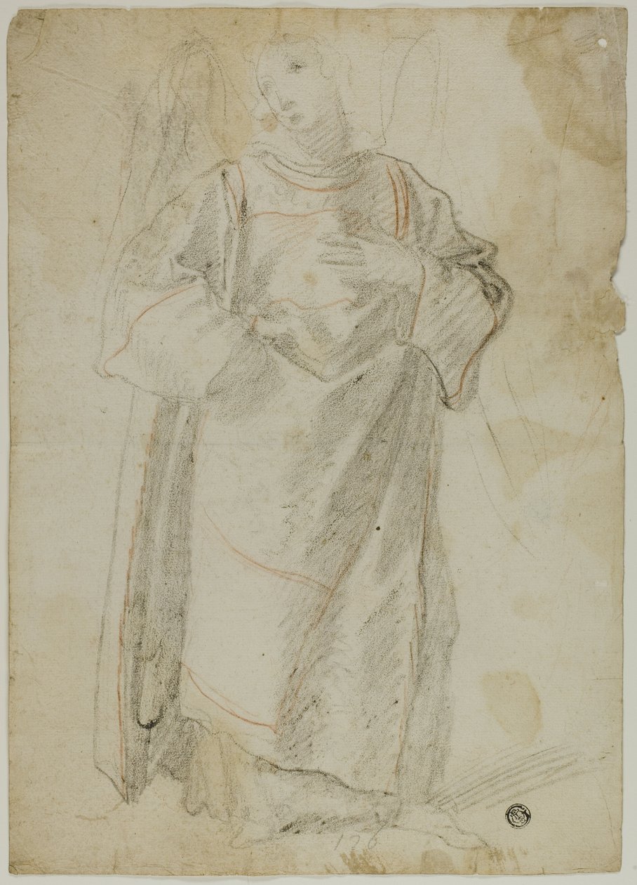 Ángel de Pie (recto); Estudio de Rostro y Vestimenta (verso) de Domenico Fiasella