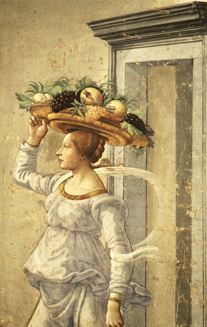 Mujer llevando fruta, del nacimiento de San Juan Bautista de Domenico Ghirlandaio