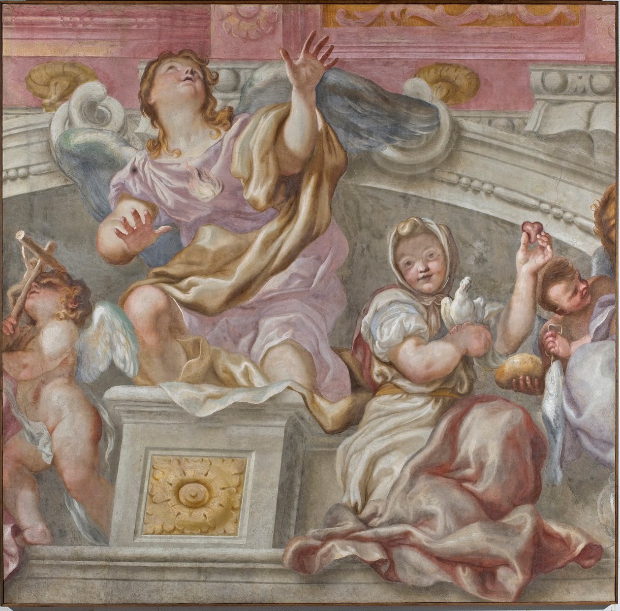 Grupo de Virtu: Fe, Deseo hacia Dios, Sinceridad, Caridad, 1683-84 de Domenico I Piola