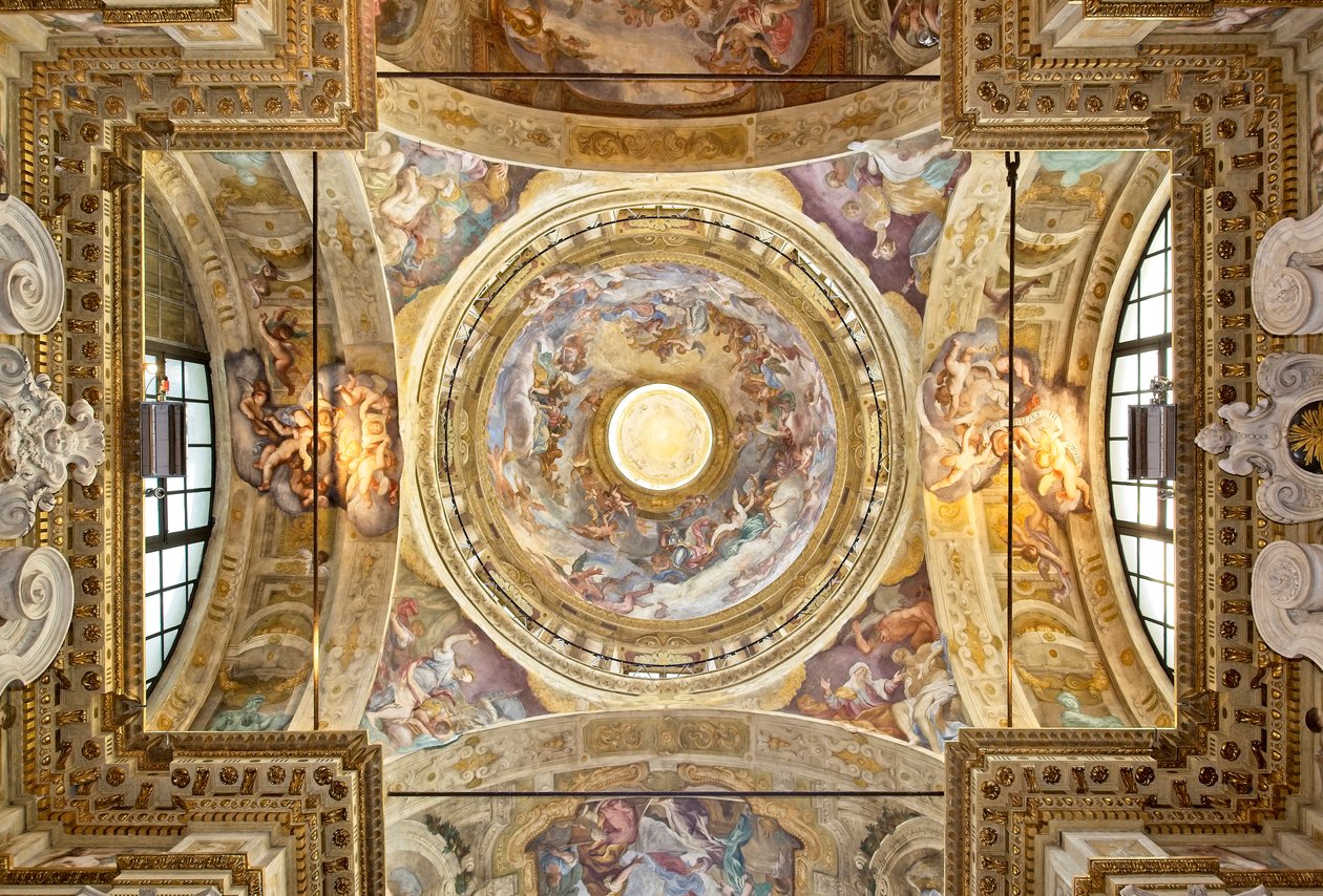 La cúpula con la representación de la Coronación de la Virgen, (detalle), últimos veinte del siglo XVII de Domenico I Piola