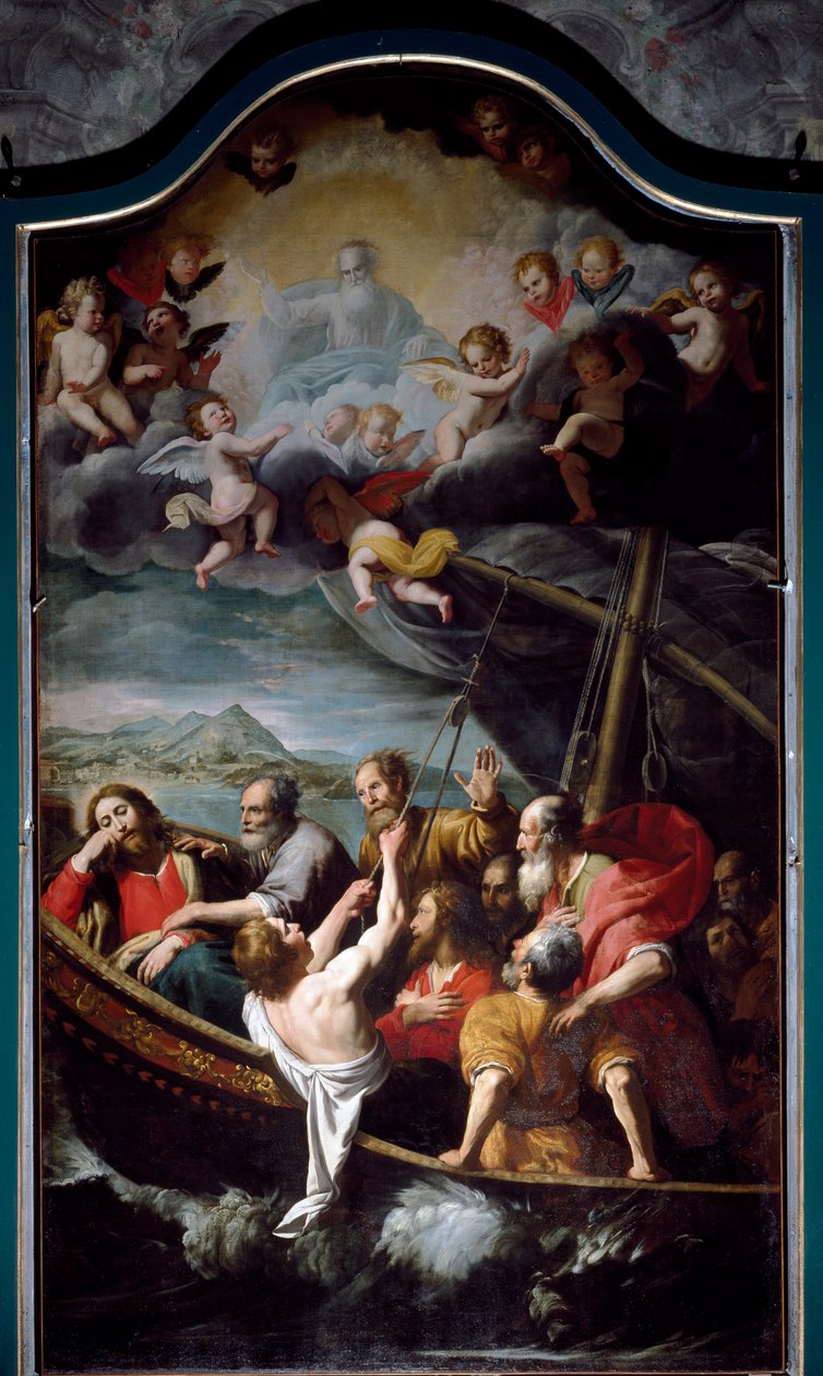 San Nicolás calma la tormenta (pintura de Domenico Fiasella) de Domenico Il Sarzana Fiasella