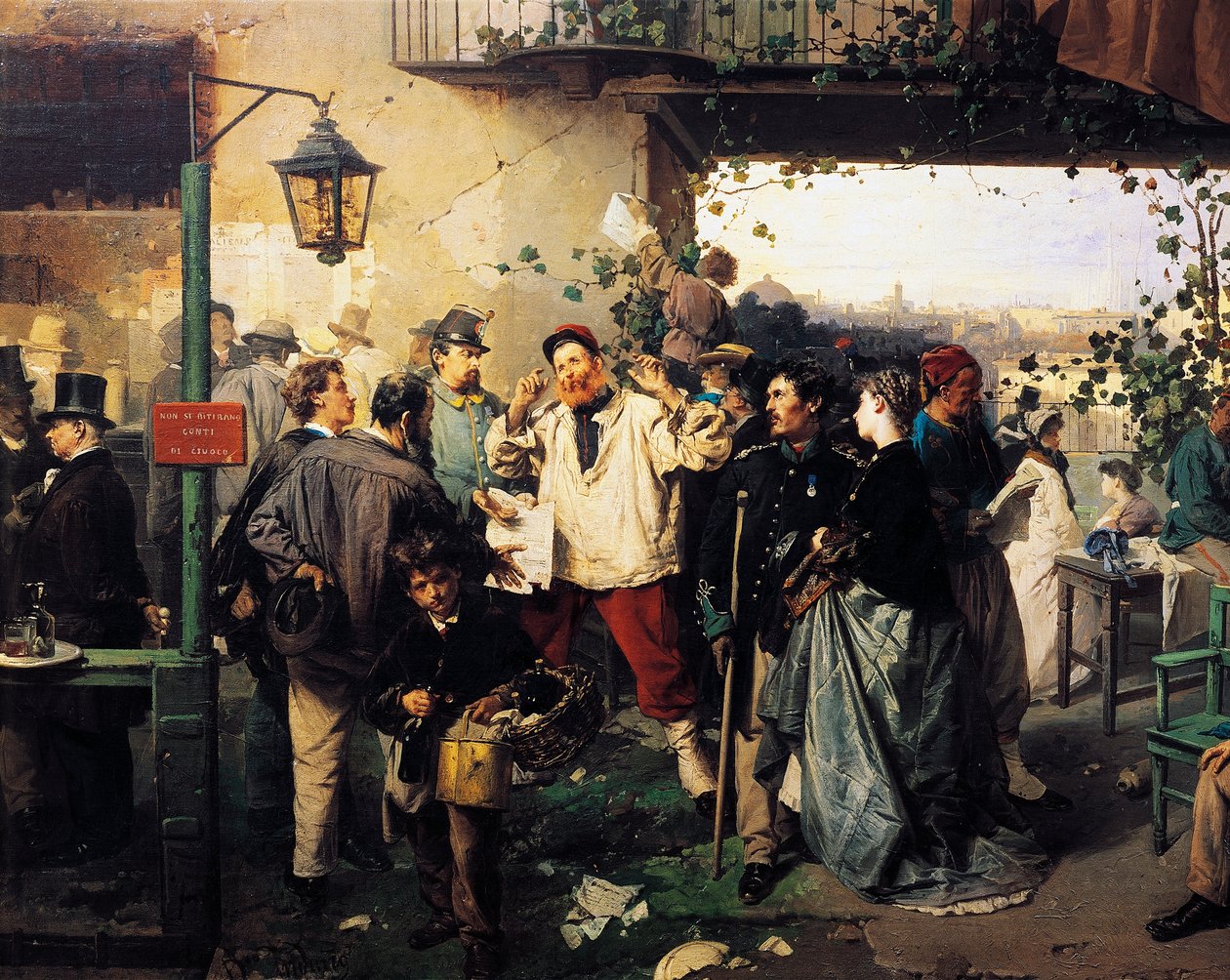 Noticias de la Paz de Villafranca, (detalle) de pintura de Domenico Induno (1815-1878) de Domenico Induno