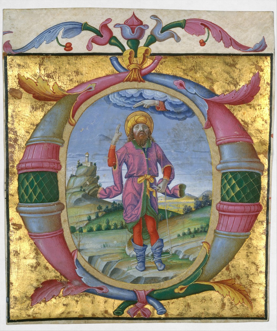 David con su pie en un lazo en una inicial O, ca. 1500 de Domenico Morone