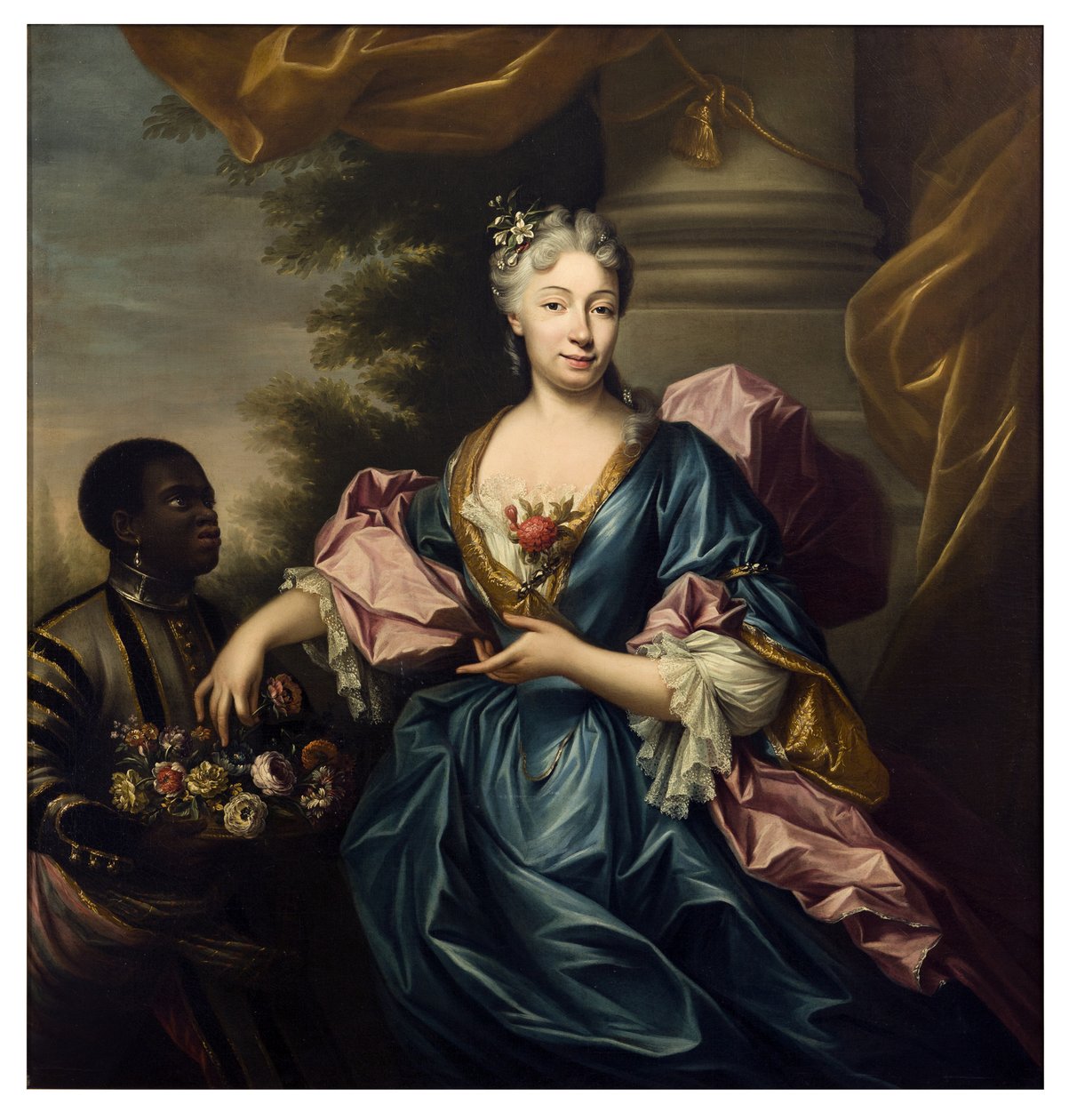 Retrato de dama con sirviente (óleo sobre lienzo) de Domenico Parodi