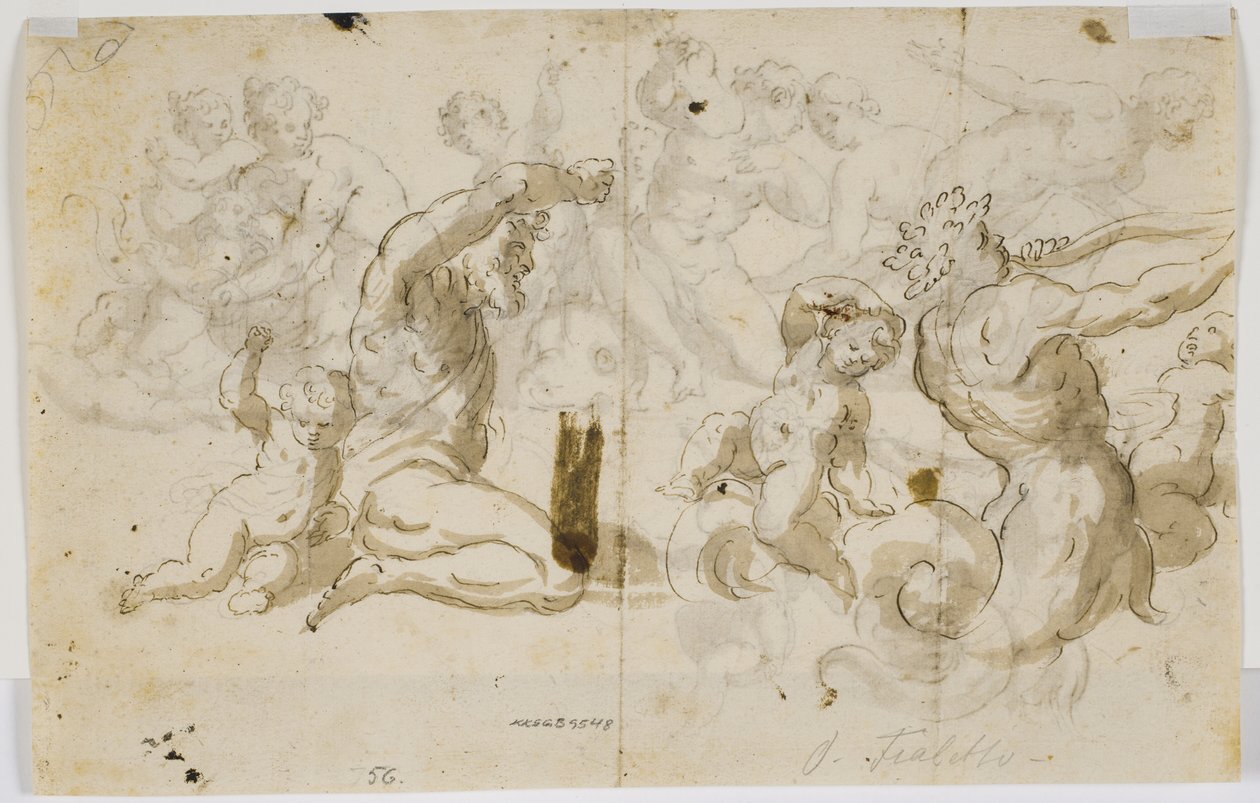 Un dios del río y dos putti de Domenico Piola