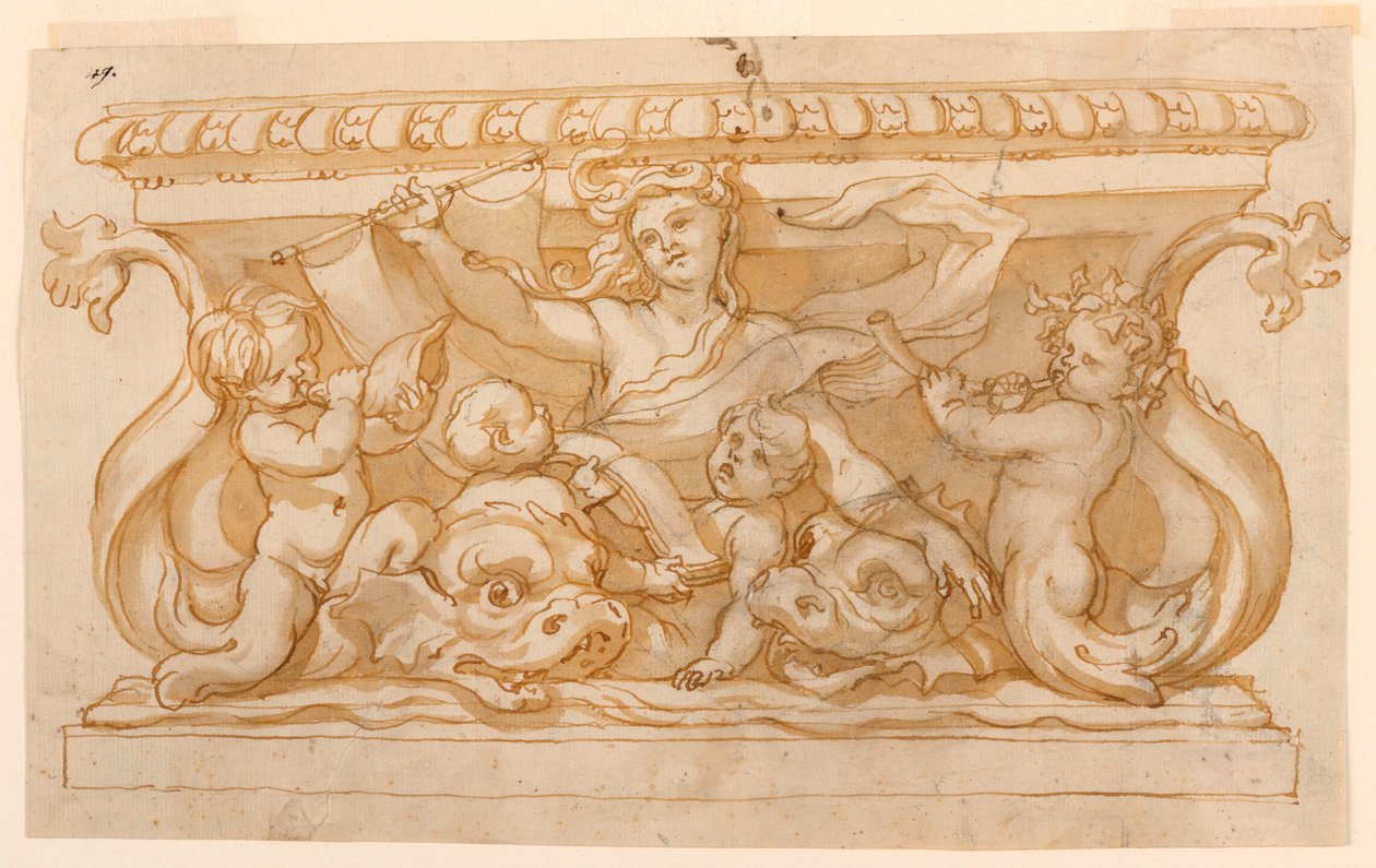 Dibujo, Lavabo de fuente, 1650-75 de Domenico Piola