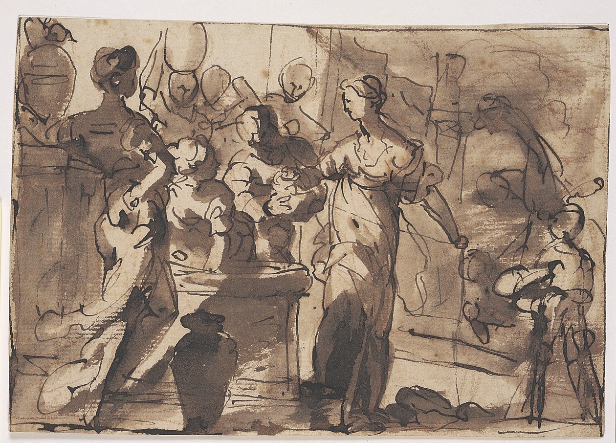 Eliezer y Rebeca en el pozo en la ciudad de Nahor de Domenico Piola