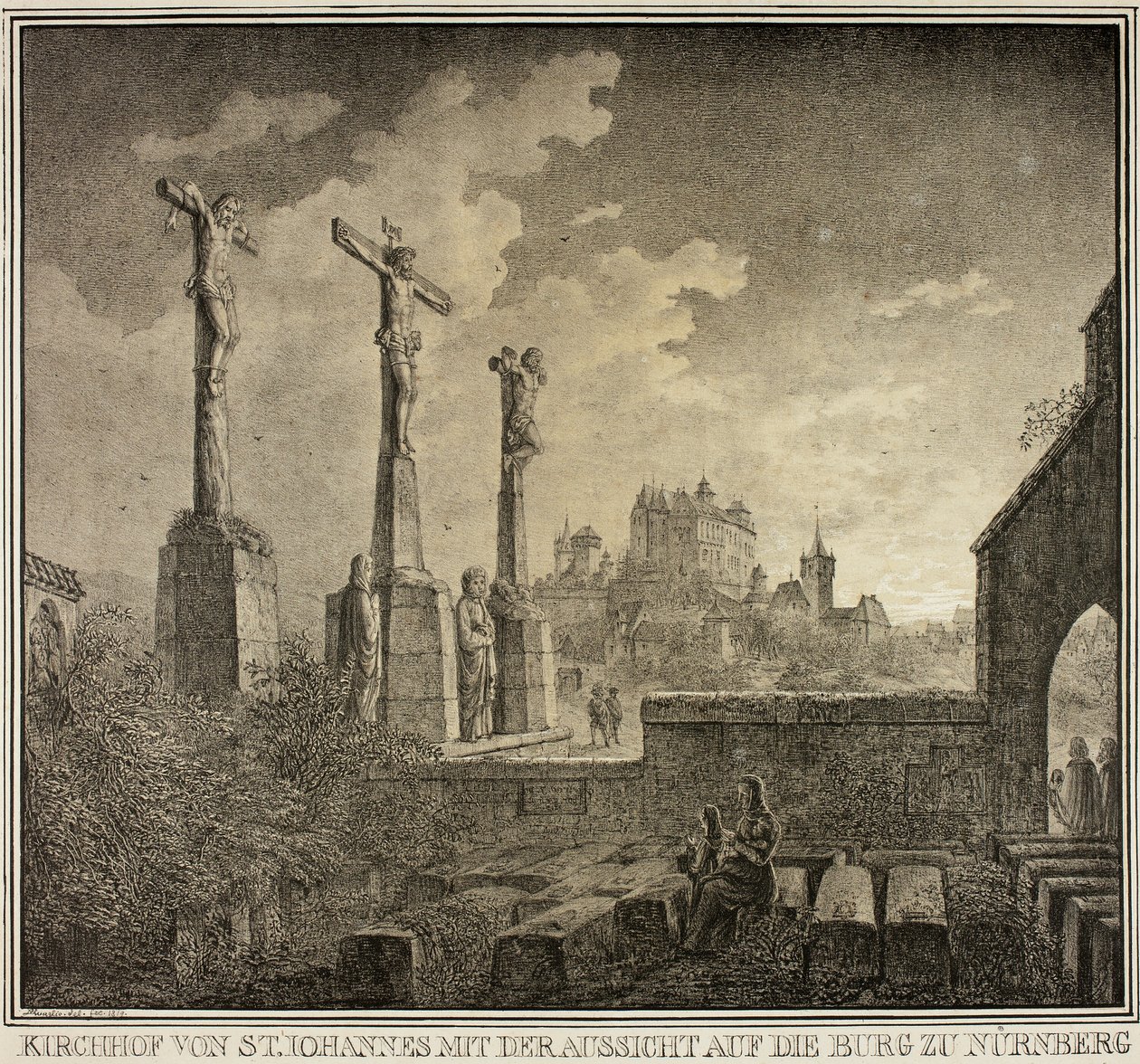 Cementerio de San Juan con vistas a la ciudad de Núremberg, de la Colección de edificios medievales memorables de Alemania de Domenico Quaglio