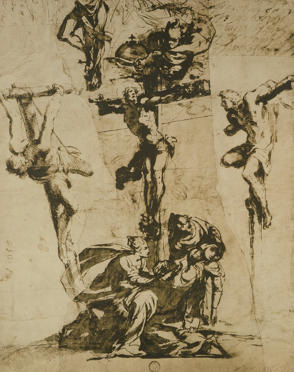 Estudio de la Crucifixión y la Virgen Desmayada de Domenico Robusti Tintoretto
