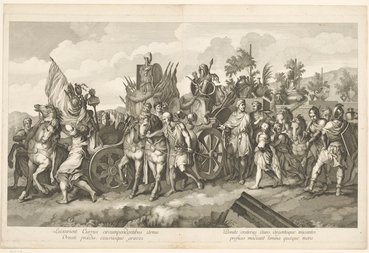 Procesión militar con botín de guerra en carro Triunfo de Alejandro Magno en Babilonia (título de la serie) de Domenico Rossetti