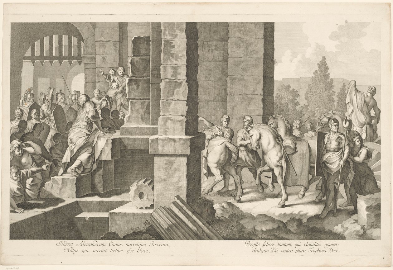 Procesión militar entra en un edificio Triunfo de Alejandro Magno en Babilonia (título de la serie) de Domenico Rossetti