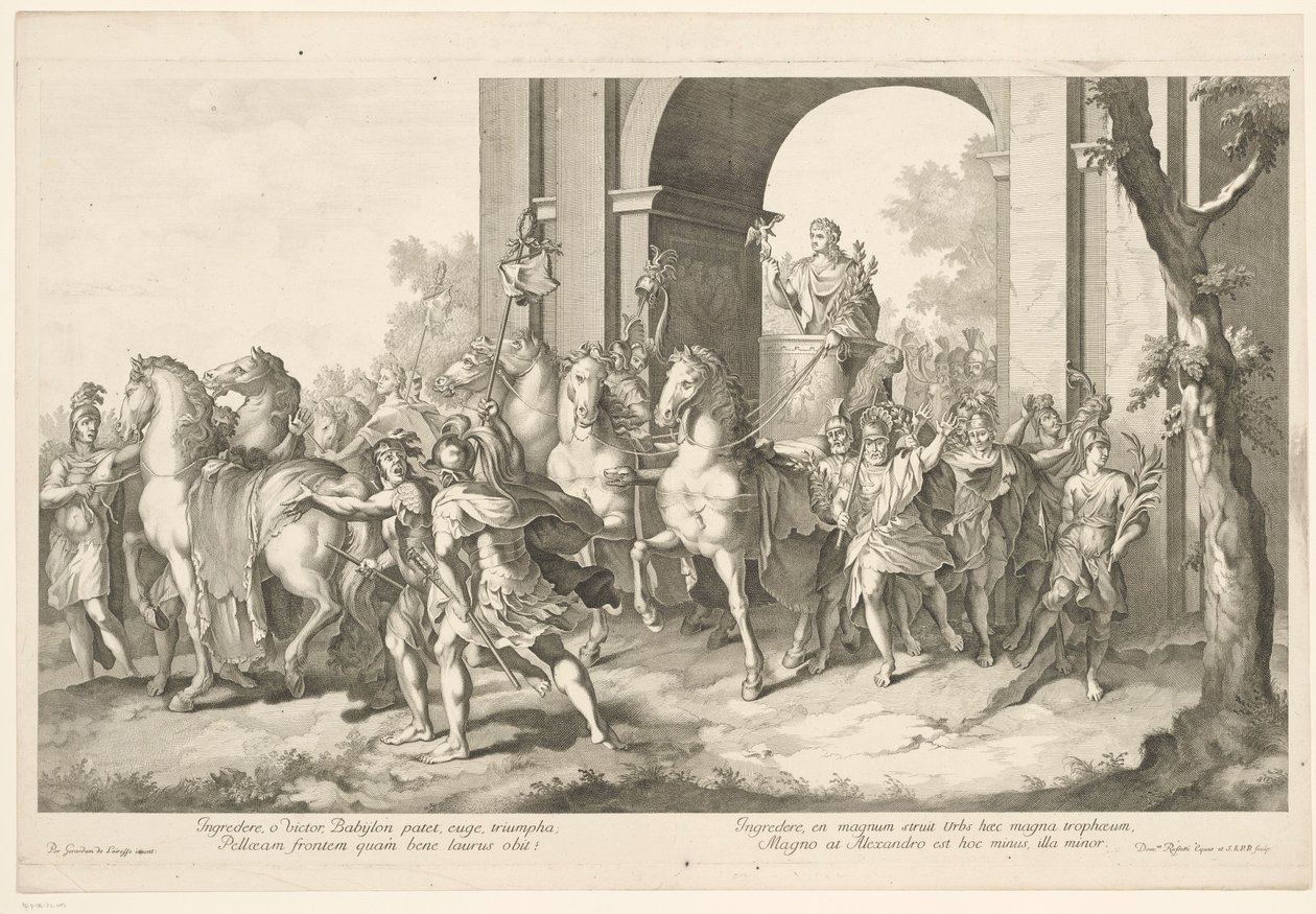 Procesión militar con Alejandro Magno en carro triunfal Triunfo de Alejandro Magno en Babilonia (título de la serie) de Domenico Rossetti
