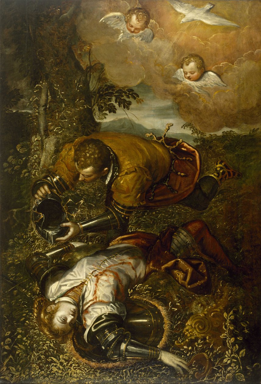 Tancredo bautizando a Clorinda de Domenico Tintoretto