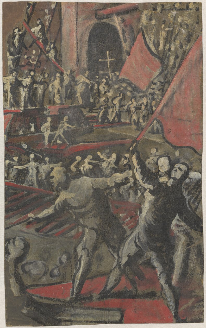 Soldados venecianos atacando Constantinopla (recto) de Domenico Tintoretto