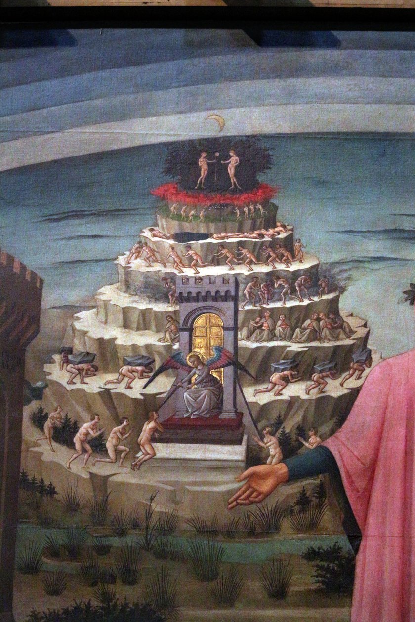 Italiano:  La Divina Commedia di Dante Dante Alighieri con Florencia y los reinos de la Divina Comedia (Infierno, Purgatorio, Paraíso) de Domenico di Michelino