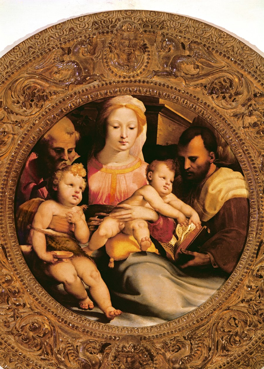 Detalle de la Sagrada Familia y San Juan Bautista (detalle) de Domenico di Pace Beccafumi  