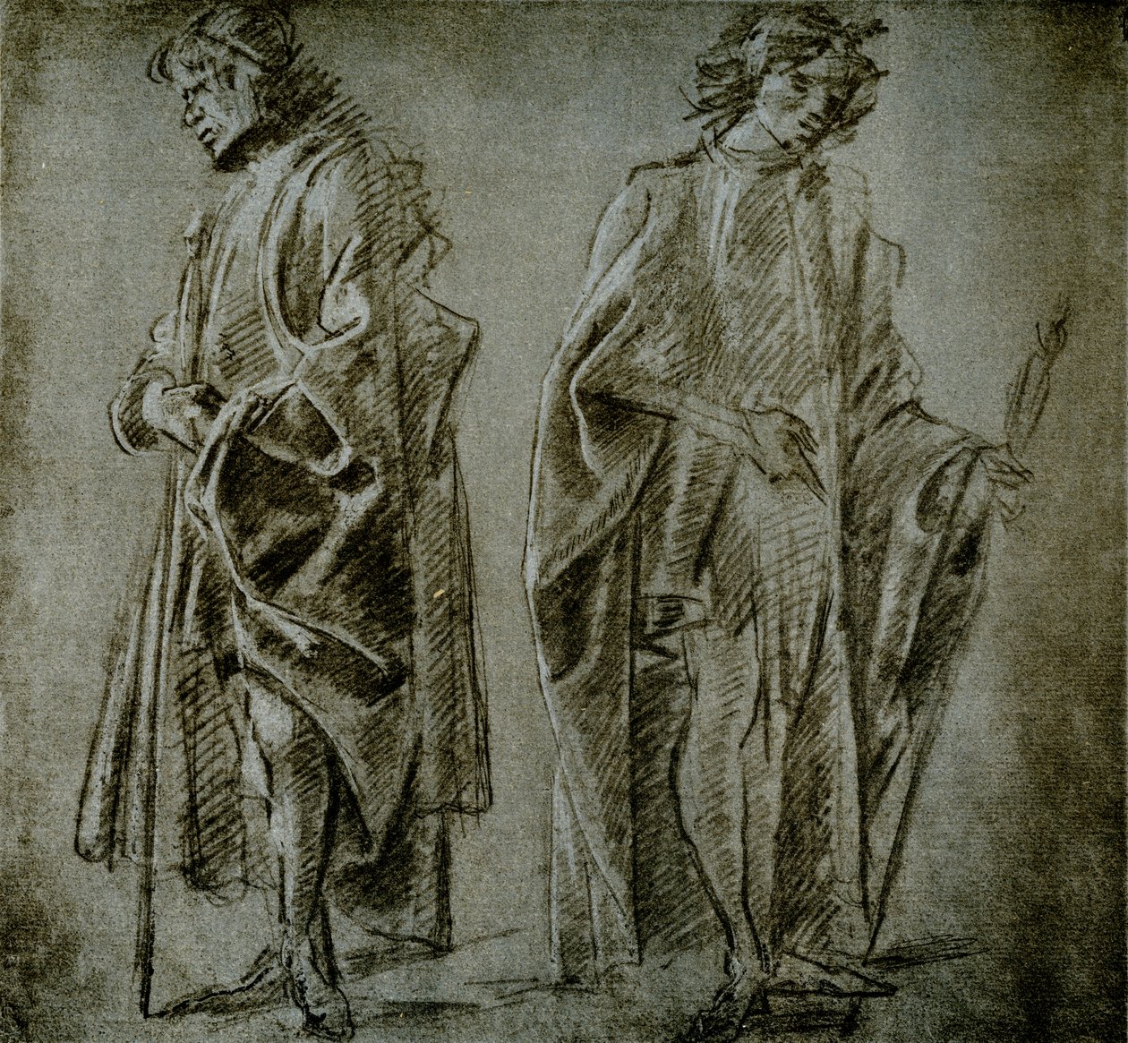 Estudios de drapeado para dos figuras masculinas de Domenico school of Ghirlandaio