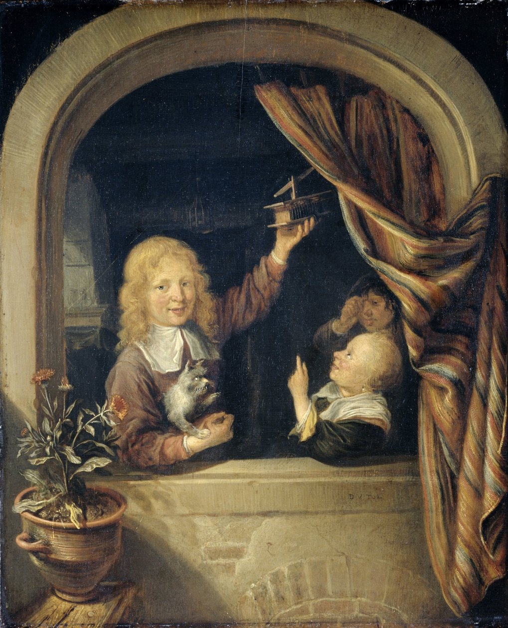 Niños con una ratonera de Domenicus van Tol