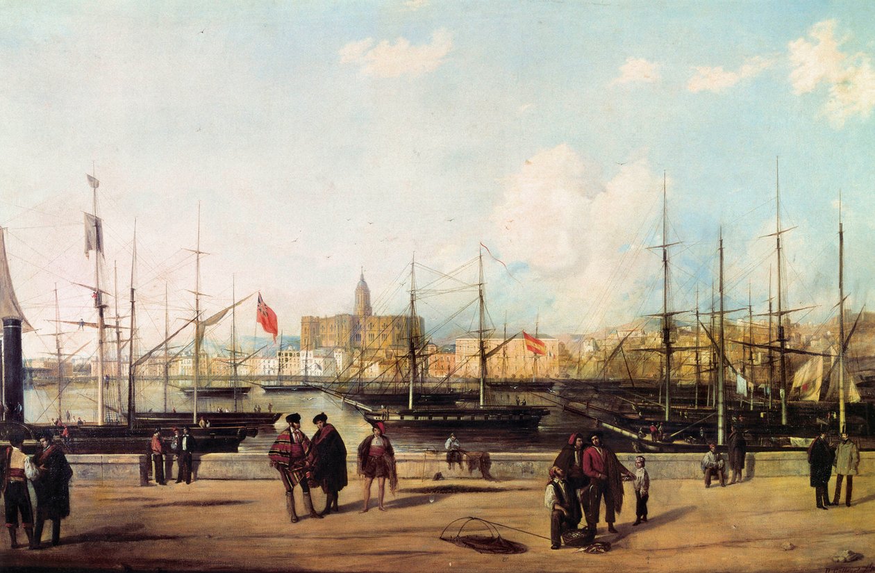 Vista del puerto de Málaga, España de Domingo Gallego y Alvarez