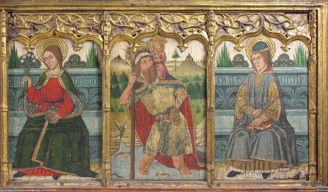 Predela con Santa Brígida, San Cristóbal y San Kilian del Retablo, siglo XV de Domingo Ram