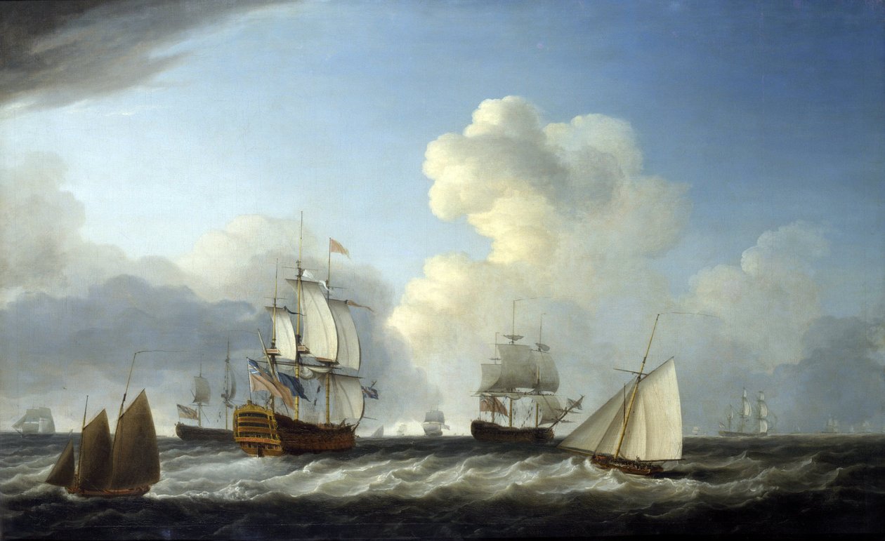 El buque de segunda clase de la Marina Real Británica, de 98 cañones, era el "Saint George", acompañado por otros buques de Dominic Serres