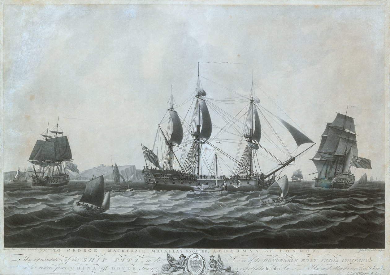 El "Pitt" (hacia 1787) cerca de Dover de regreso de China 1787 de Dominic Serres