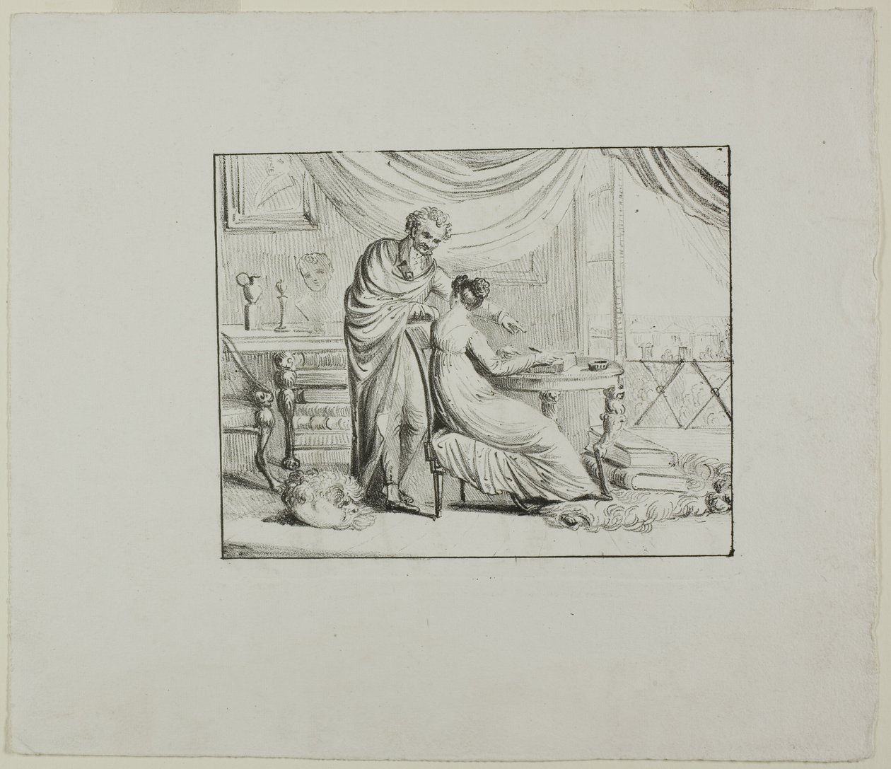 Denon Instruyendo a una Joven Mujer Dibujando en una Piedra Litográfica de Dominique Vivant Denon