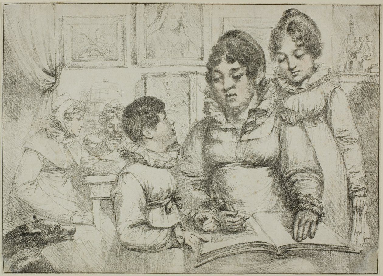Grupo familiar (Mujer leyendo a dos niños) de Dominique Vivant Denon
