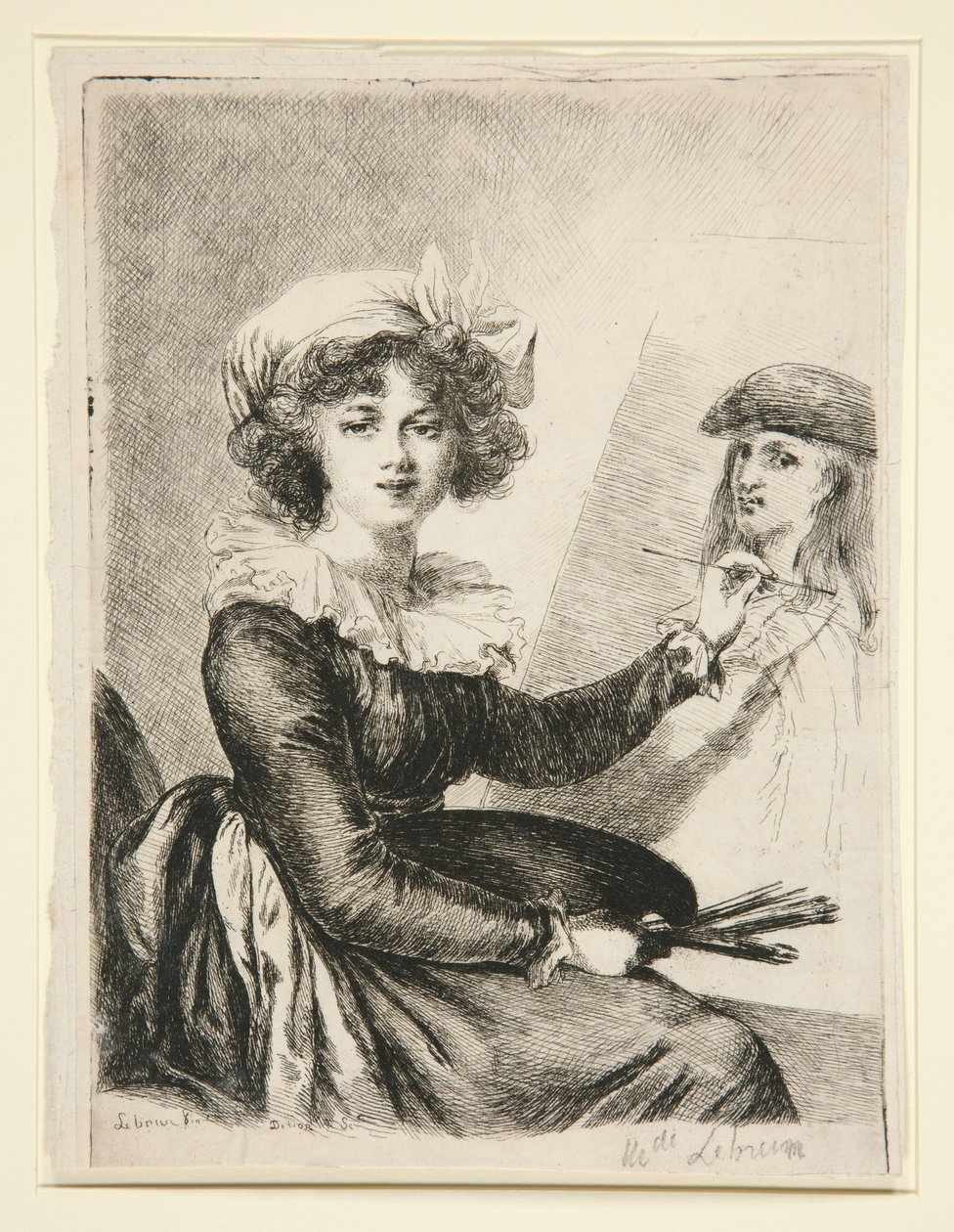 Louise-Elisabeth Vigée-Lebrun, (Mlle Lebrun), según y en sentido inverso al autorretrato de 1790 en los Uffizi de Dominique Vivant Denon