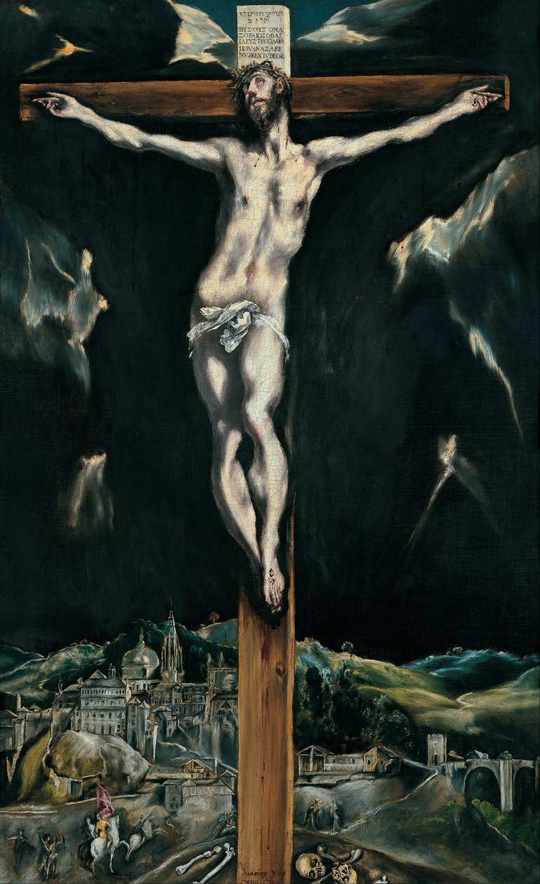 Cristo crucificado con Toledo en el fondo de El Greco