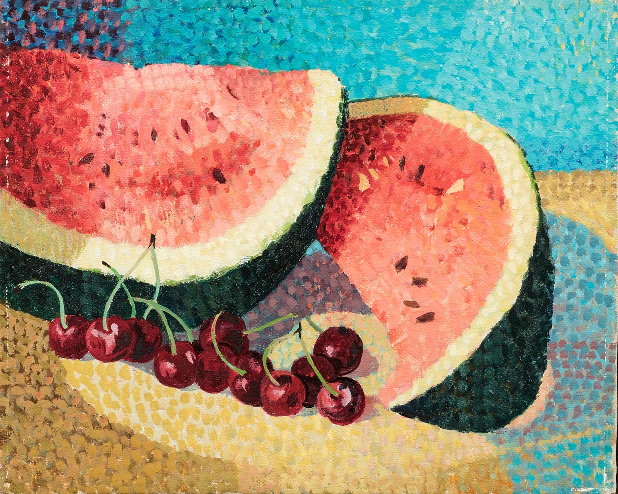 Naturaleza muerta en verano, c.1983 (óleo sobre lienzo) de Donatella Merlo