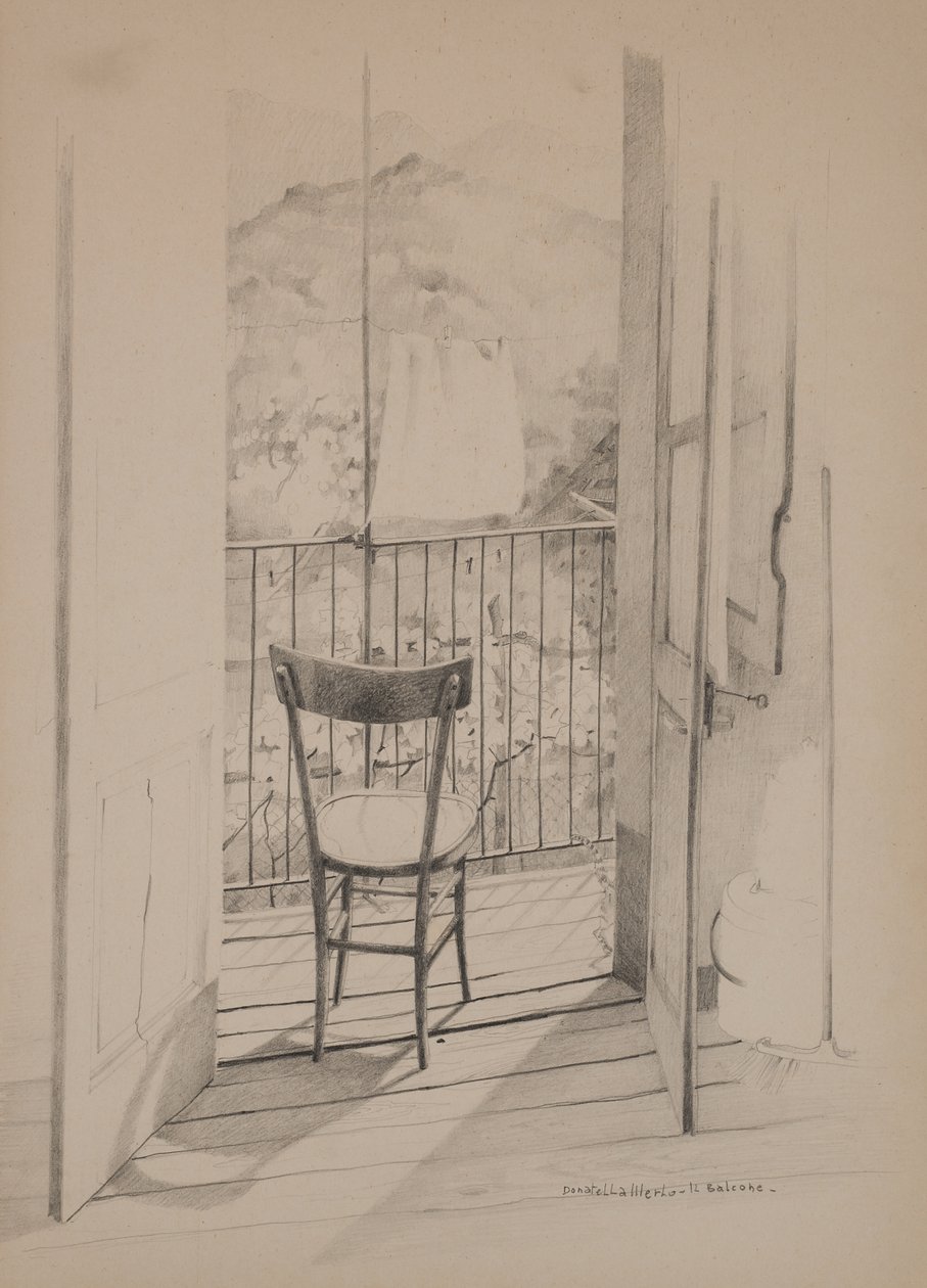 El balcón, c.1975 (dibujo sobre papel) de Donatella Merlo