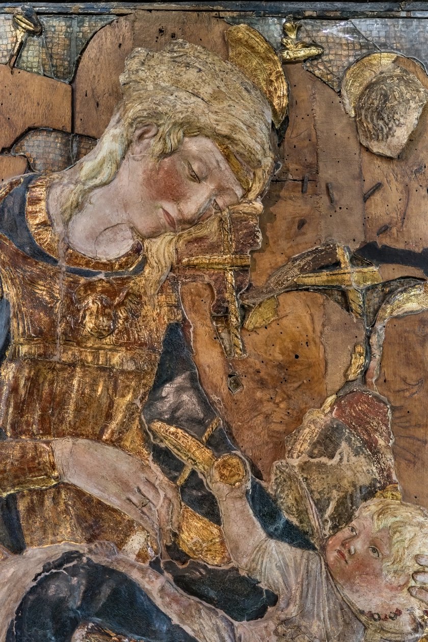 Virgen con el Niño y ángeles, antes de 1443 (estuco policromado) de Donatello
