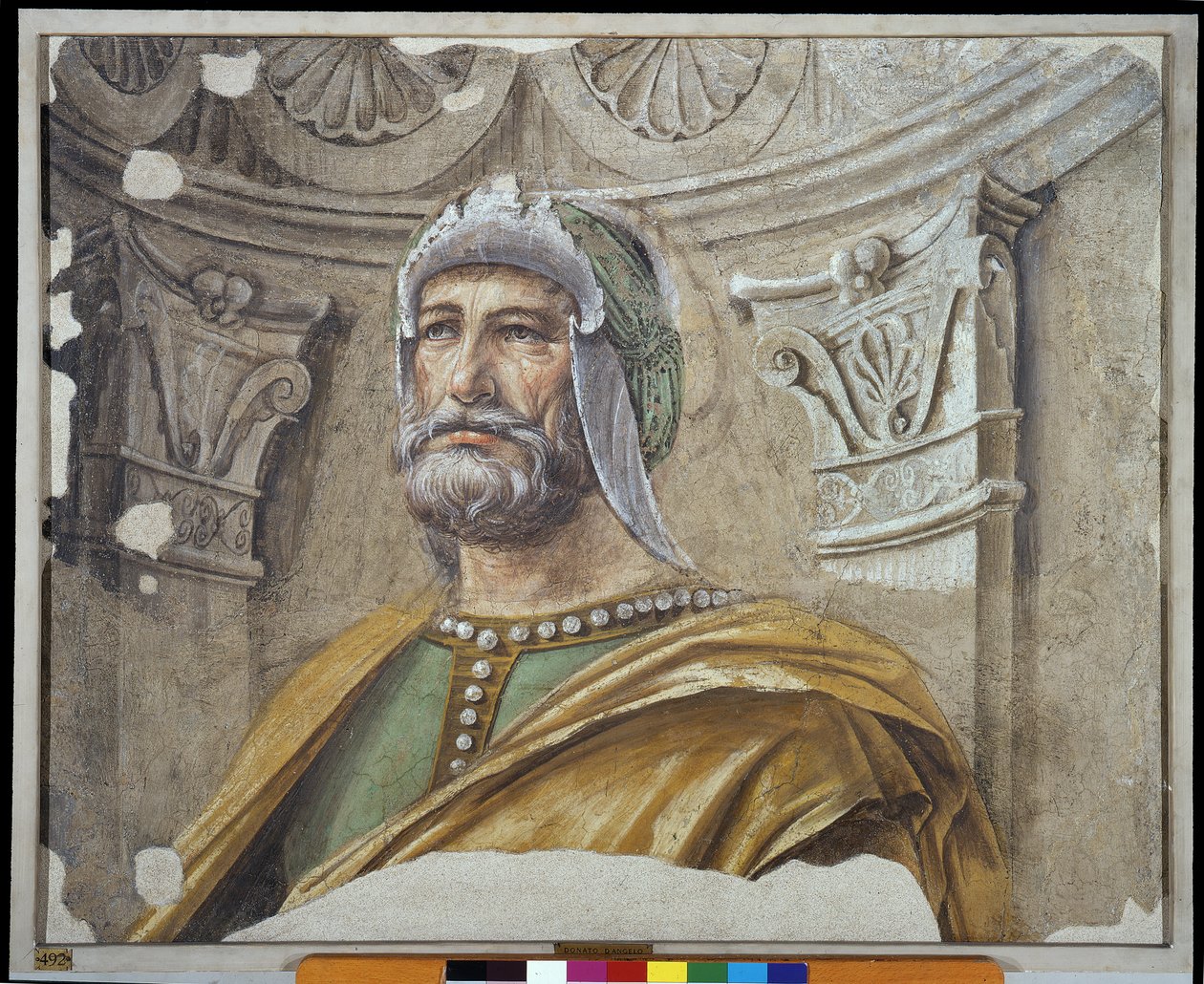 Hombre de armas con barba y casco de Donato Bramante