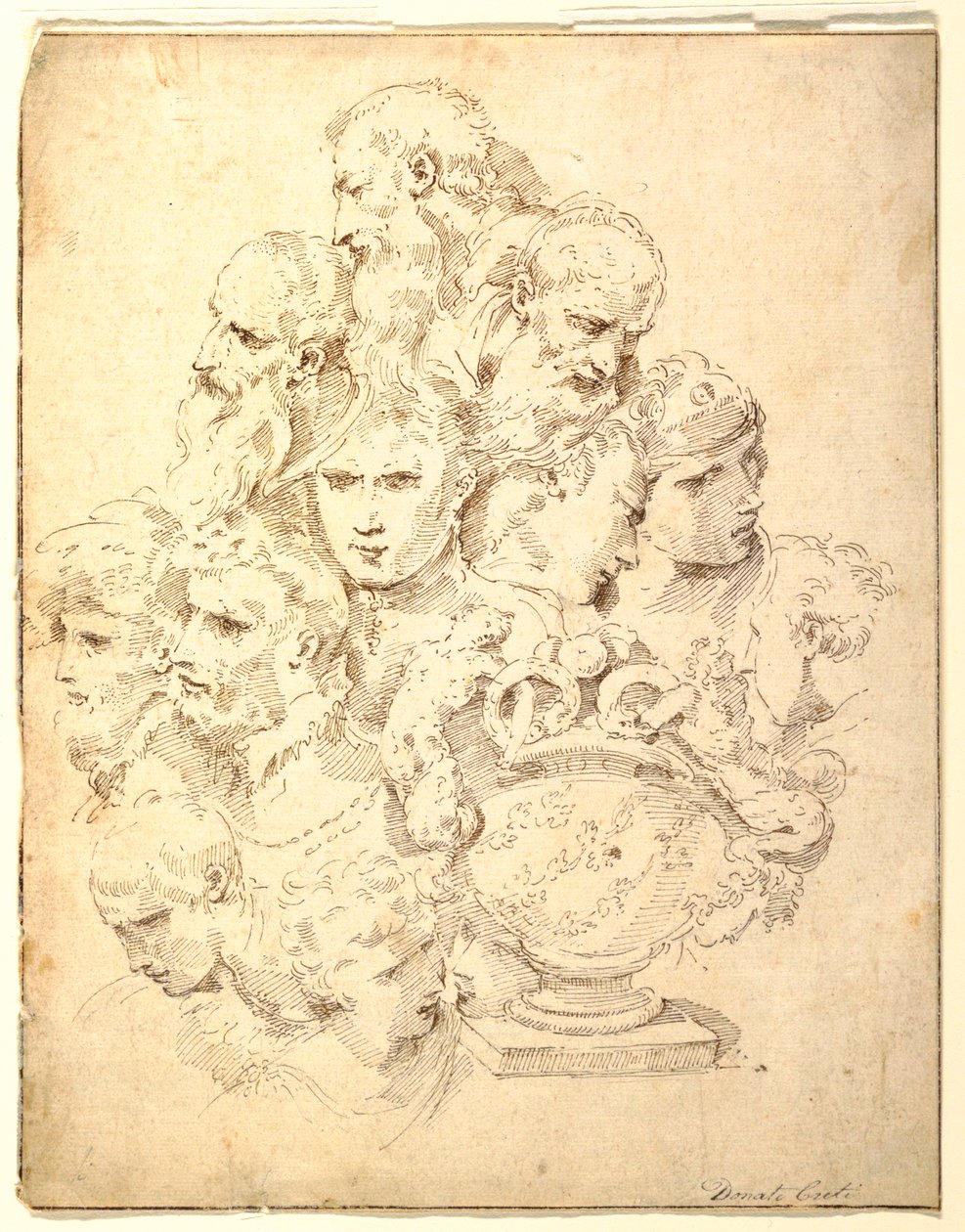 Dibujo, Fantasía compuesta por cabezas y una urna esculpida, ca. 1730 de Donato Creti