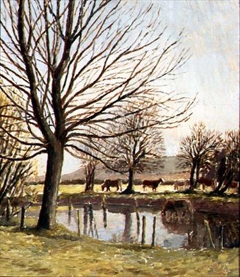 Ganado junto a un estanque de Dora Carrington