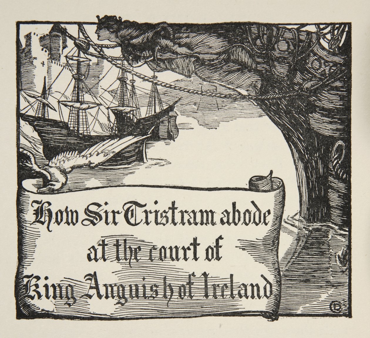 Cómo Tristram permaneció en la corte del Rey Anguish de Irlanda, ilustración de 