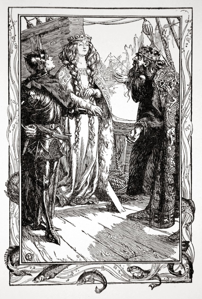 El rey Anguish entrega a Isolt a Sir Tristram de Dora Curtis