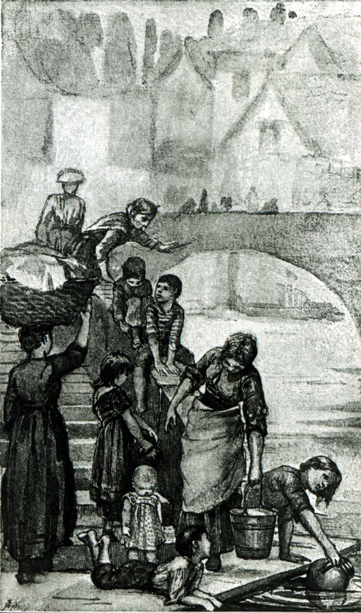 Recogiendo agua del río de 