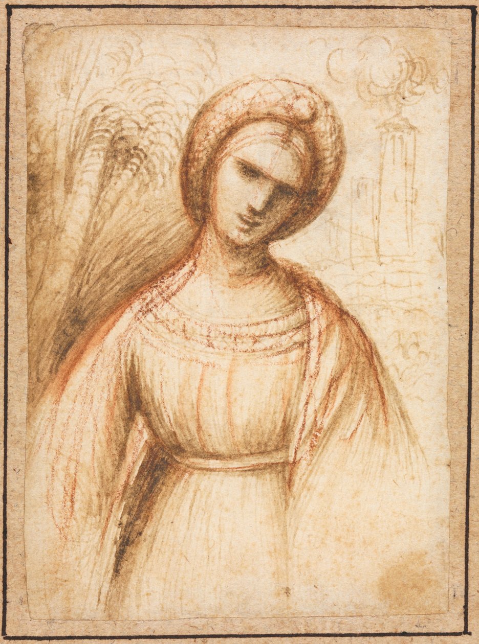Dama en un paisaje recto, perfil de busto de una anciana verso, c. 1521 de Dosso Dossi