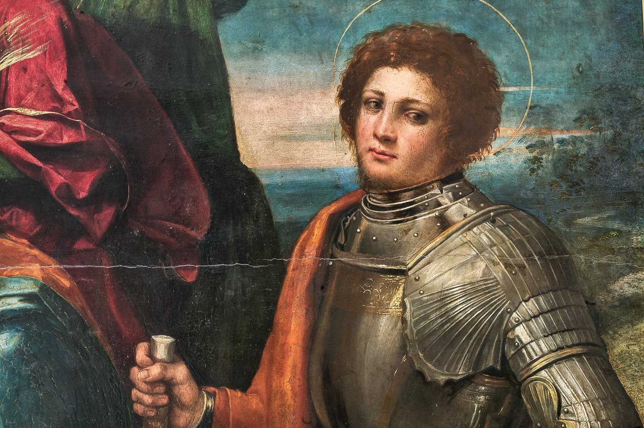 Virgen con el Niño Jesús y San Sebastián y San Jorge, detalle de 2384616 de Dosso Dossi