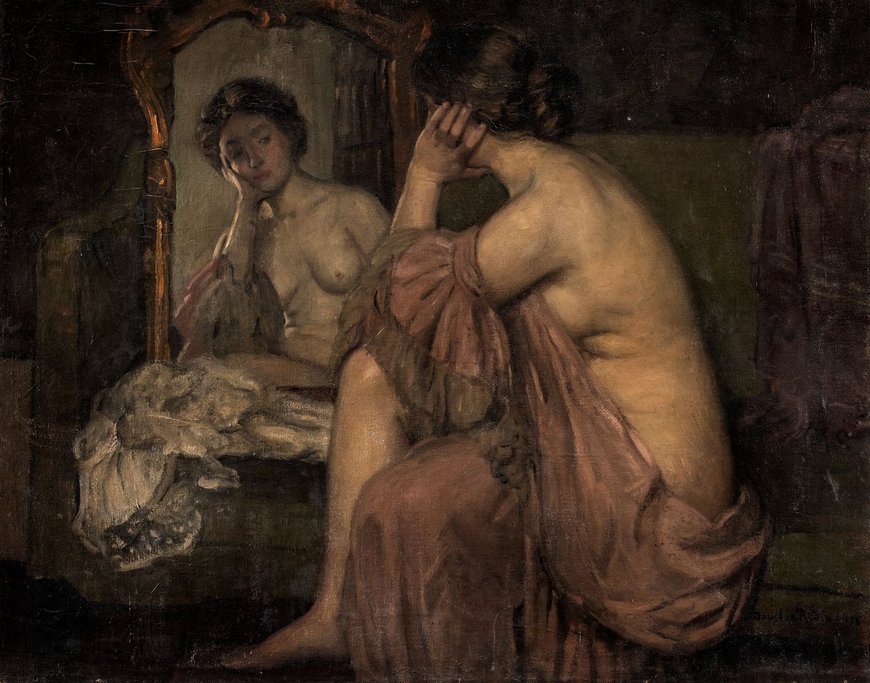 Frente al espejo (óleo sobre lienzo) de Douglas F. Robinson