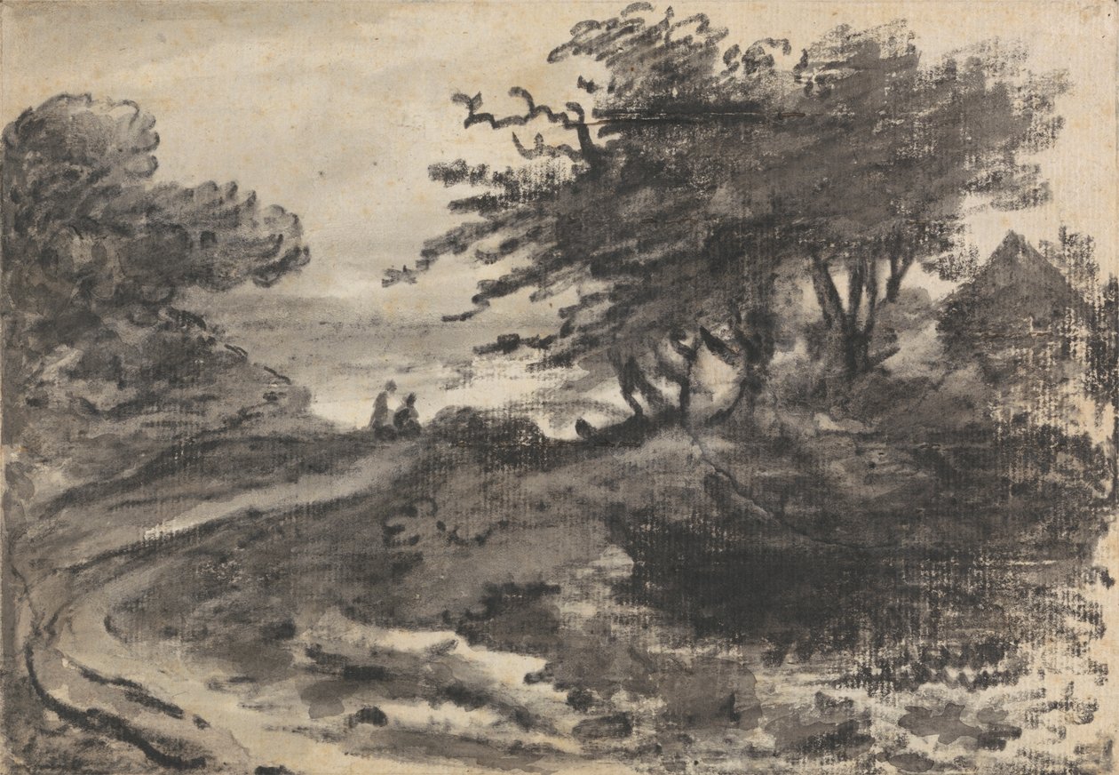 Paisaje con árboles y dos figuras de Dr. Thomas Monro