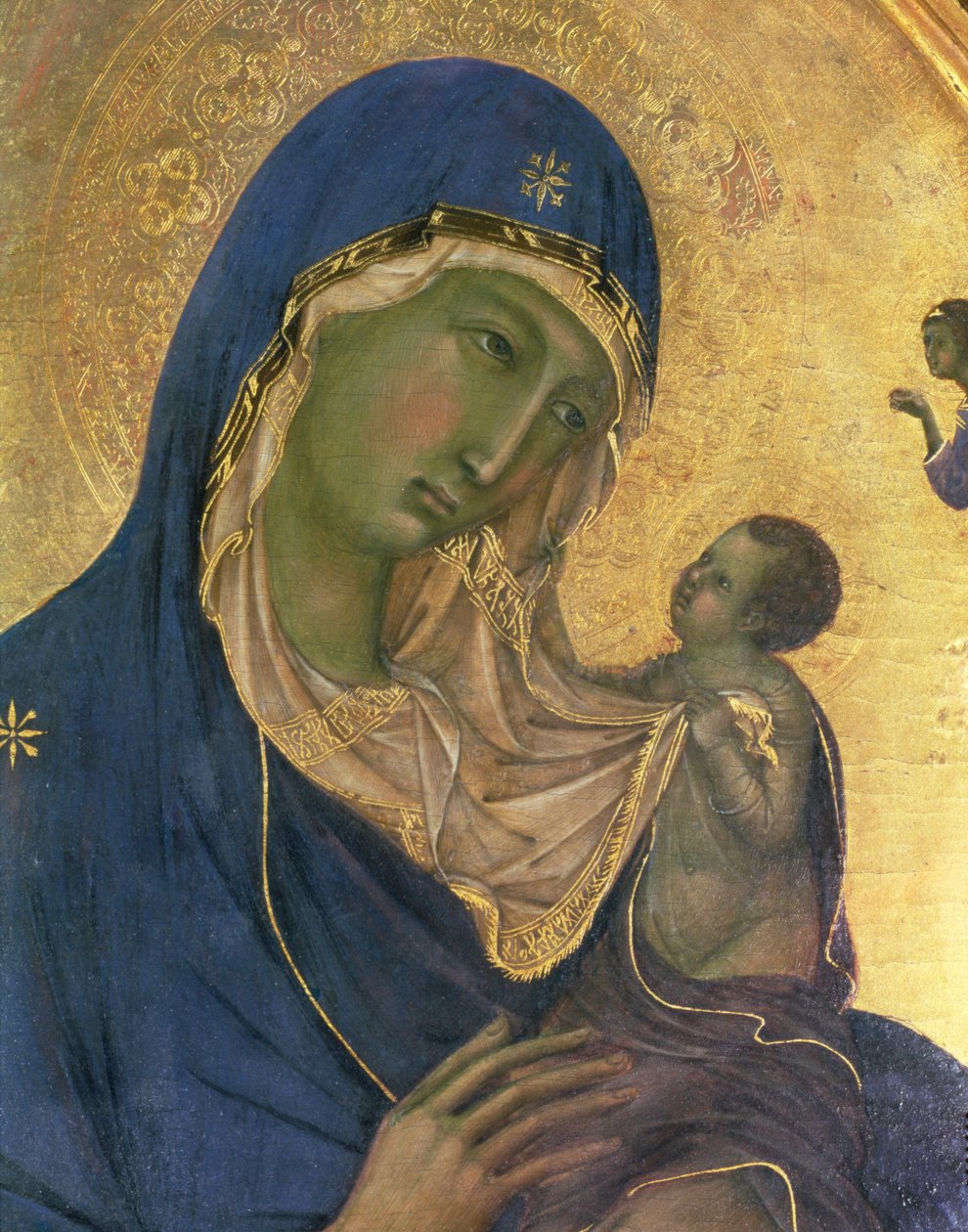 Madonna y Niño con SS. Domingo y Aurea, detalle de la Madonna y el Niño, c.1315 (detalle) de Duccio di Buoninsegna