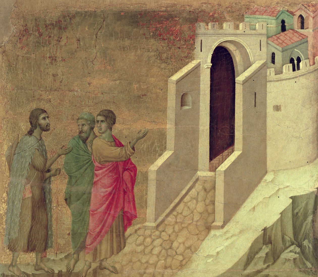 Maestà: Cristo Apareciendo en el Camino a Emaús, 1308-11 de Duccio di Buoninsegna