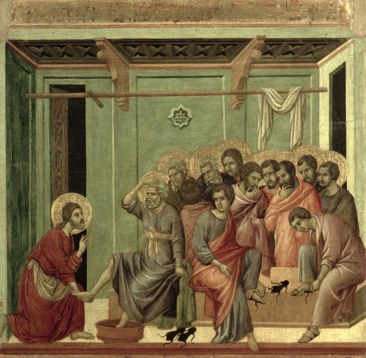 Maestà: Cristo Lavando los Pies de los Discípulos, 1308-11 de Duccio di Buoninsegna