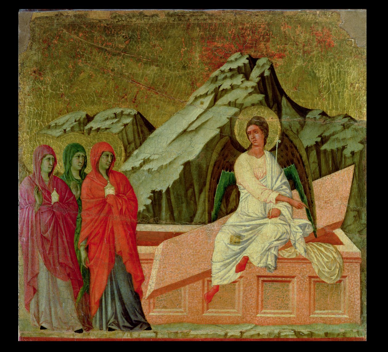Maestà: Las Tres Marías en la Tumba de Cristo, 1308-11 de Duccio di Buoninsegna