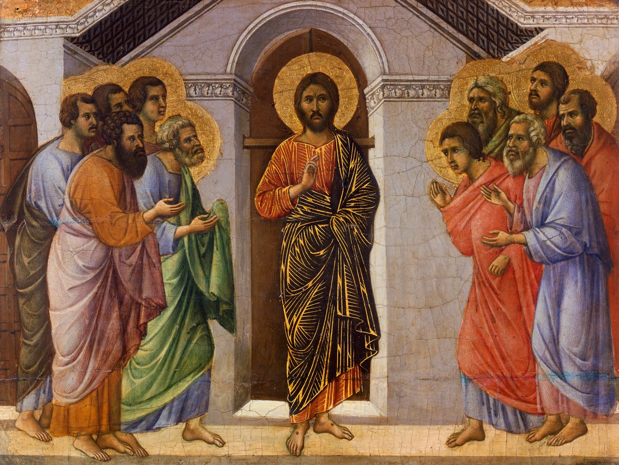 Cristo aparece a los apóstoles a puertas cerradas (detalle) de Duccio di Buoninsegna