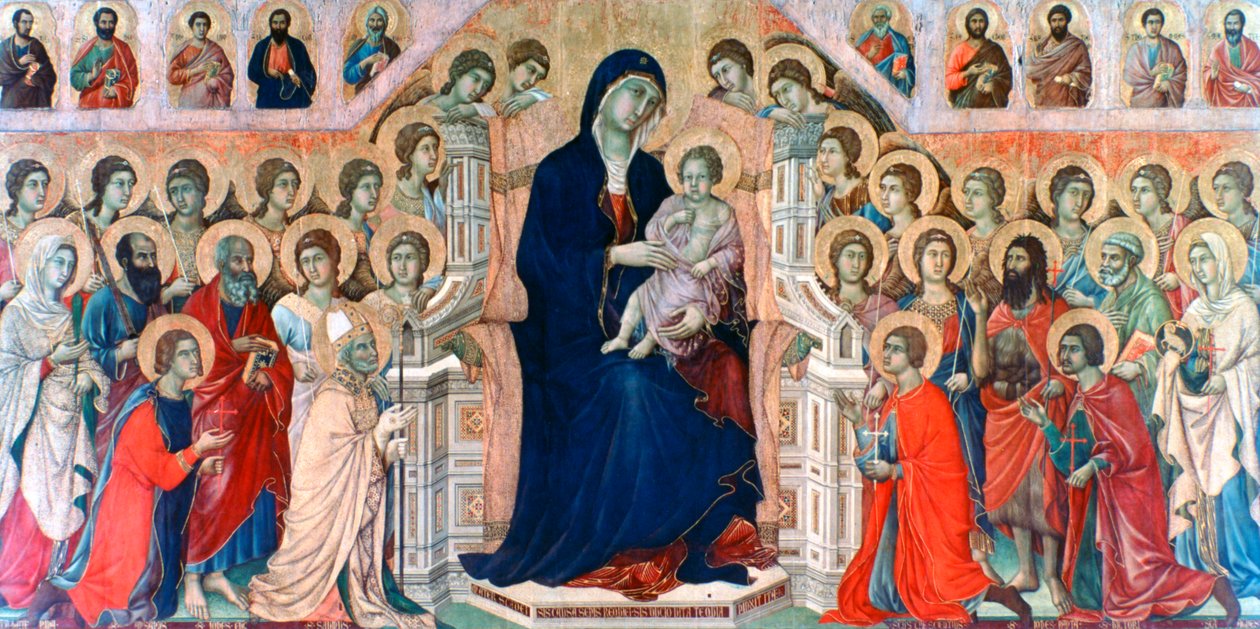 Maestà, Madonna con ángeles y santos, 1308-1311 de Duccio di Buoninsegna